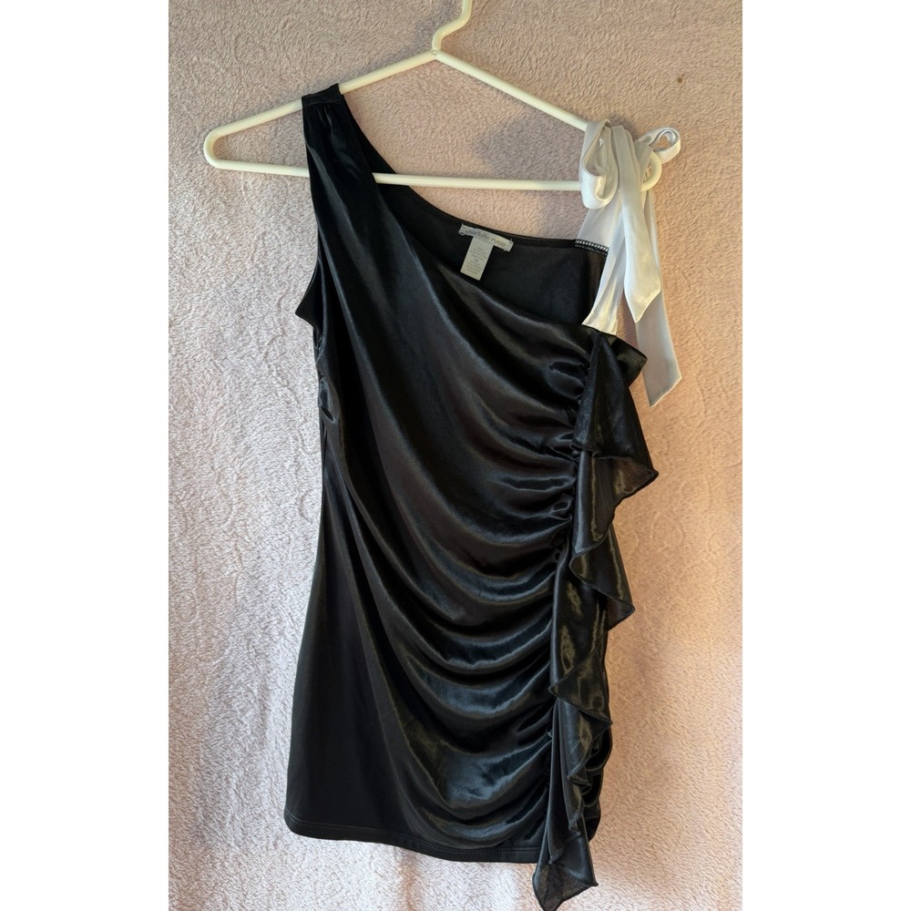 Y2K Whimsigoth Top Charlotte Russe One Shoulder Black Side‎ Ruffle Fairy Grunge